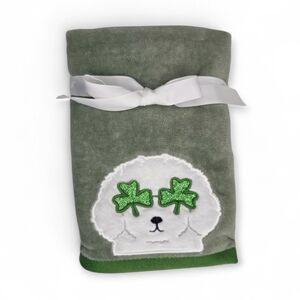 Kassadecor Green Cotton Kitchen Hand Towels Dog Face Shamrock Eyes St Pats Day